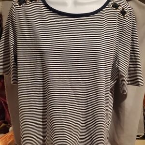Tommy Hilfiger Black and White Striped Short Sleeve Top